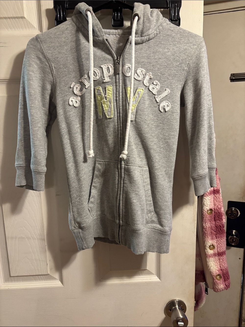 Aeropostale Gray NY Zip Hoodie with White Drawstrings - Picture 5 of 10